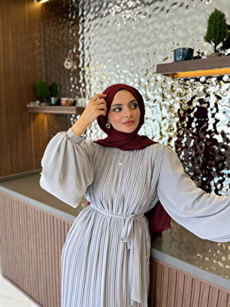 Zarif Katmanlı Kemerli Detaylı Şık Elbise ELB16074