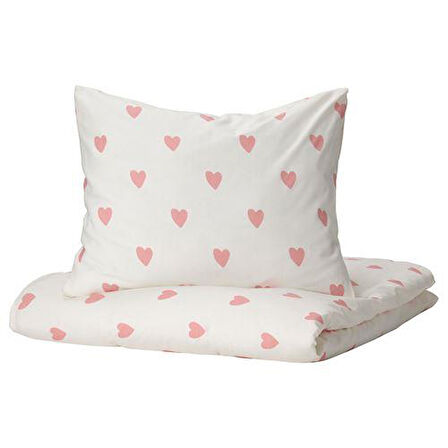 Çocuk Nevresim Takımı Tek Kişilik Kalpli IKEA 150x200/50x60 cm MeridyenDukkan Kız Çocuk