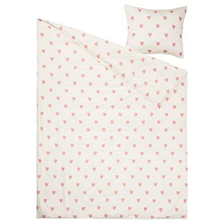 Çocuk Nevresim Takımı Tek Kişilik Kalpli IKEA 150x200/50x60 cm MeridyenDukkan Kız Çocuk
