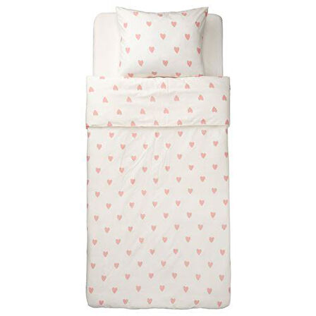 Çocuk Nevresim Takımı Tek Kişilik Kalpli IKEA 150x200/50x60 cm MeridyenDukkan Kız Çocuk