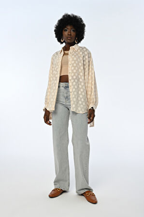 KADIN TRANSPARAN ÇİÇEK DESENLİ OVERSİZE GÖMLEK