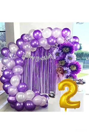 2 YAŞ LÜX MOR LİLA BALON ZİNCİR SET DOĞUM GÜNÜ PARTİ SETİ SÜSÜ