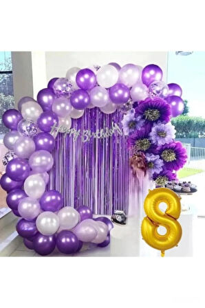 8 YAŞ LÜX MOR LİLA BALON ZİNCİR SET DOĞUM GÜNÜ PARTİ SETİ SÜSÜ