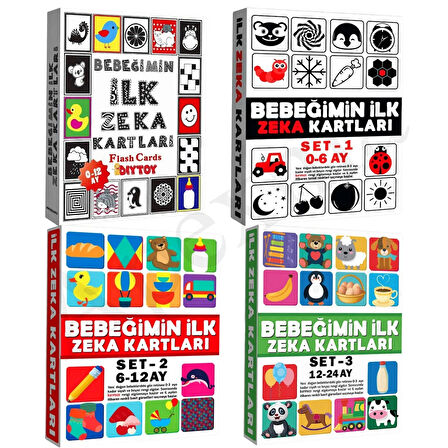 Bebeğimin Ilk Zeka Kartları 4'lü Set 0-24 Ay - Gelişim Destekleyici Resimli Eğitici Hafıza Kartları