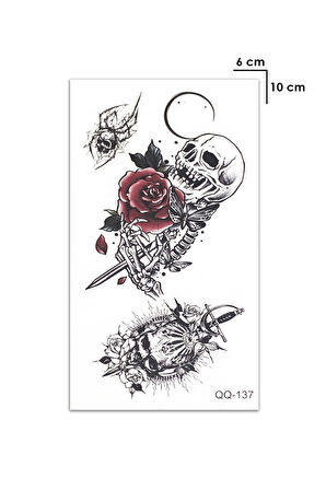 Kafatası İskelet Gül Rose Omuz Geçici Dövme Tattoo Aksesuar Şık