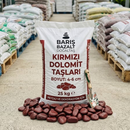 Kırmızı Dolomit Taşı 4-6 cm Doğal Dekoratif Bahçe Saksı Peyzaj Teraryum Akvaryum Taşı 25 KG