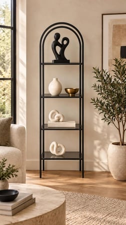 Siyah Çerçeveli Füme Camlı Modern Raf Ünitesi 40 cm