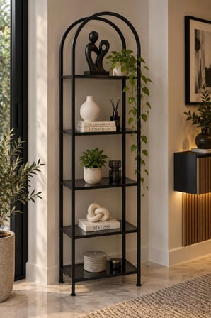 Siyah Çerçeveli Füme Camlı Modern Raf Ünitesi 40 cm