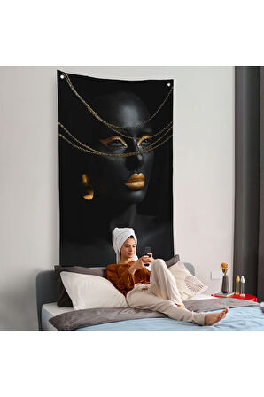 Altın Detaylı Kadın Duvar Örtüsü-7879