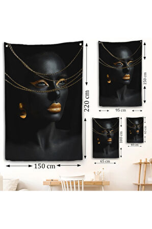 Altın Detaylı Kadın Duvar Örtüsü-7879