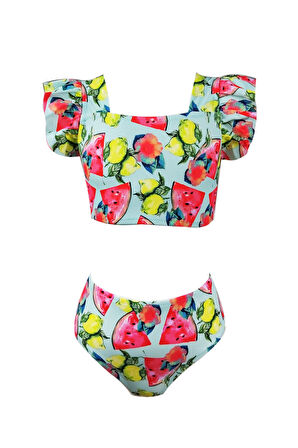 Meyve Desenli Fırfırlı UV50 Kız Çocuk Bikini Takımı By Nessi Byrd