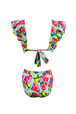 Meyve Desenli Fırfırlı UV50 Kız Çocuk Bikini Takımı By Nessi Byrd