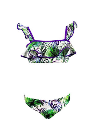 Tropikal Desenli Fırfırlı UV50 Kız Çocuk Bikini Takımı By Nessi Byrd