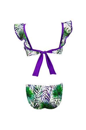 Tropikal Desenli Fırfırlı UV50 Kız Çocuk Bikini Takımı By Nessi Byrd