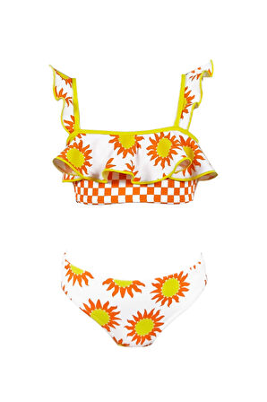 Güneş Desenli Fırfırlı UV50 Kız Çocuk Bikini Takımı By Nessi Byrd