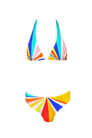 Renkli Çizgili Üçgen UV50 Kız Çocuk Bikini Takımı By Nessi Byrd