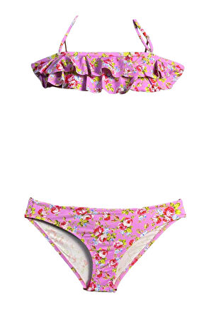 Halter Yaka Gül Desenli 50UV Kız Çocuk Bikini Takımı by Nessi Byrd