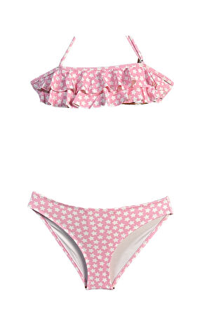 Halter Yaka Yıldız Desenli -Uçuk Pembe 50UV Kız Çocuk Bikini Takımı by Nessi Byrd
