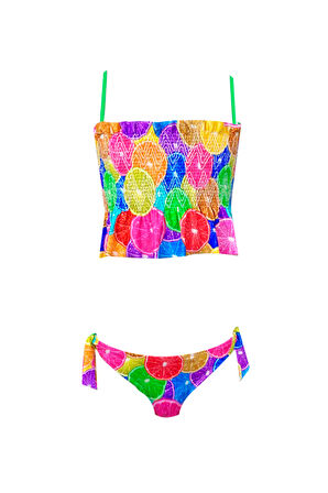 Askılı Renkli Portakal Desenli UV50 Kız Çocuk Bikini Takımı By Nessi Byrd