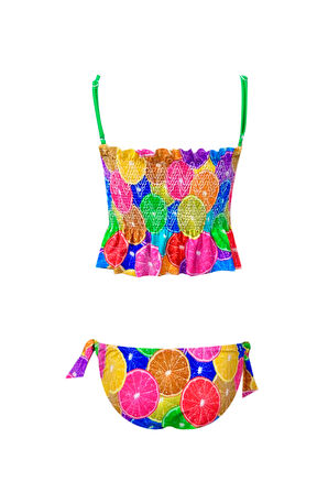 Askılı Renkli Portakal Desenli UV50 Kız Çocuk Bikini Takımı By Nessi Byrd