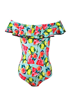 Kayık Yaka Meyve Desenli Fırfırlı Kız Çocuk Mayo By Nessi Byrd