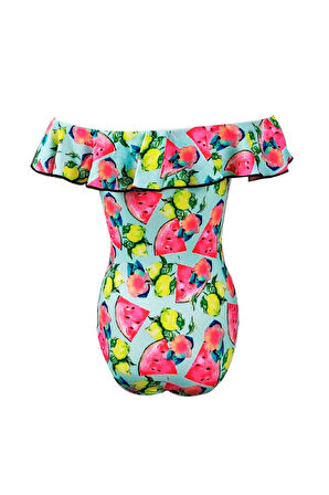 Kayık Yaka Meyve Desenli Fırfırlı Kız Çocuk Mayo By Nessi Byrd