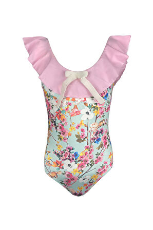 Çiçek Desenli Fırfırlı Fiyonk Detaylı 50UV Kız Çocuk Mayo by Nessi Byrd