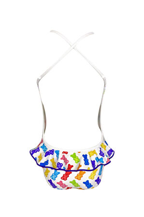 Askılı Renkli Ayıcık Desenli Fırfırlı Kız Çocuk Mayo By Nessi Byrd