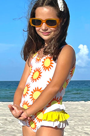 Askılı Güneş Desenli Fırfırlı Kız Çocuk Mayo By Nessi Byrd