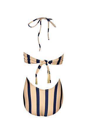 Halter Yaka Çizgili Büzgü Detaylı Kız Çocuk Mayo By Nessi Byrd