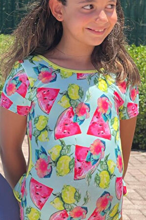 Meyve Desenli Yarım Kol Kız Çocuk Mayo By Nessi Byrd