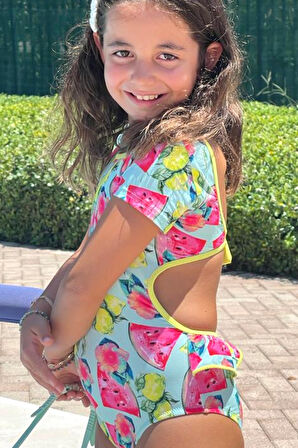 Meyve Desenli Yarım Kol Kız Çocuk Mayo By Nessi Byrd