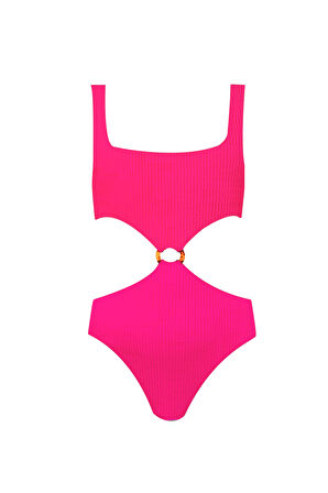 Dokulu Kumaş Cut-Out Tasarım Halka Detaylı 50UV Kız Çocuk Mayo by Nessi Byrd