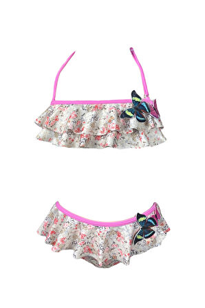 Halter Yaka Floral Desenli 3D Kelebek Detaylı 50UV Kız Çocuk Bikini Takımı by Nessi Byrd