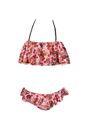 Halter Yaka Ayarlanabilir Askılı Çiçek Desenli Fırfırlı 50UV Kız Çocuk Bikini Takımı BY NESSI BYRD