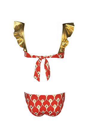 Askılı Gold Fırfır Detaylı Kırmızı 50UV Kız Çocuk Bikini Takımı BY NESSI BYRD