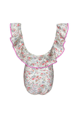 Fırfırlı Çiçek Desenli 50UV Kız Çocuk Mayo BY NESSI BYRD