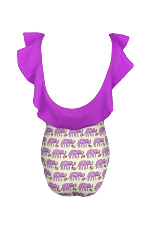 Fırfırlı Fil Desenli Minik Fiyonk Detaylı Mor 50UV Kız Çocuk Mayo BY NESSI BYRD