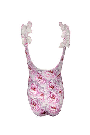 Askılı Gül Desenli Dantel Fırfır Detaylı 50UV Kız Çocuk Mayo BY NESSI BYRD