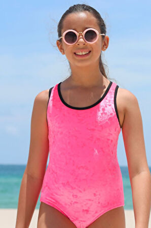 Askılı Kadife Çapraz Bağcıklı Pencere Detaylı Pembe 50UV Kız Çocuk Mayo BY NESSI BYRD