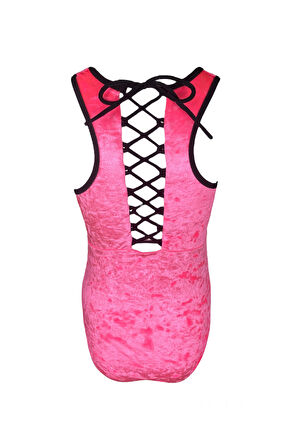 Askılı Kadife Çapraz Bağcıklı Pencere Detaylı Pembe 50UV Kız Çocuk Mayo BY NESSI BYRD