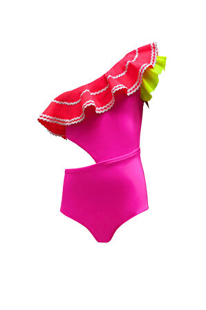 Tek Omuz Su Taşı Detaylı Cut-out Fırfırlı 50UV Kız Çocuk Mayo BY NESSI BYRD