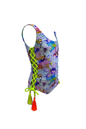 Askılı Floral Batik Desenli Bağcık Detaylı Püsküllü 50UV Kız Çocuk Mayo BY NESSI BYRD