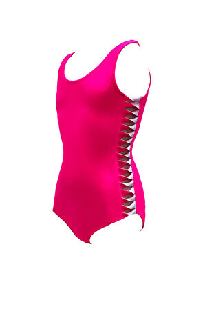 Askılı Pencere Detaylı Spor Tasarım Pembe 50UV Kız Çocuk Mayo BY NESSI BYRD