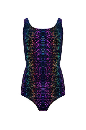 Askılı Renkli Sim Desenli Siyah 50UV Kız Çocuk Mayo BY NESSI BYRD