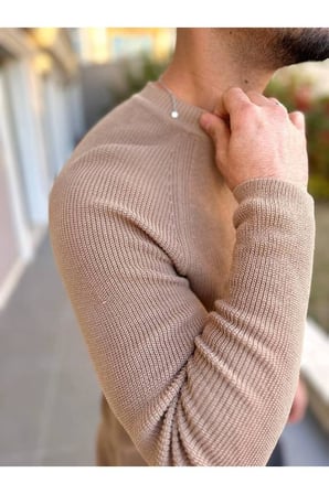 Kazak Slim Fit Naturel Örme Pamuk Bisiklet Yaka Tüylenmeyen Triko Dar Kesim Body Kazak