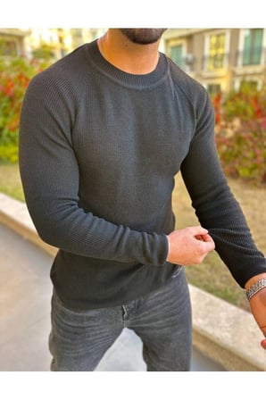 Kazak Slim Fit Naturel Örme Pamuk Bisiklet Yaka Tüylenmeyen Triko Dar Kesim Body Kazak