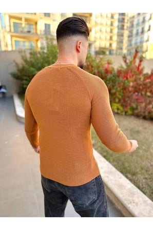 Kazak Slim Fit Naturel Örme Pamuk Bisiklet Yaka Tüylenmeyen Triko Dar Kesim Body Kazak