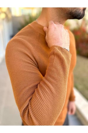 Kazak Slim Fit Naturel Örme Pamuk Bisiklet Yaka Tüylenmeyen Triko Dar Kesim Body Kazak