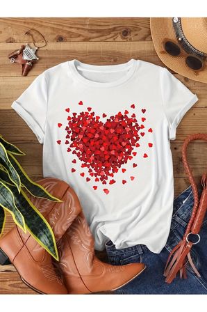 Unisex Karışık Kalpler Baskılı Tasarım Tshirt